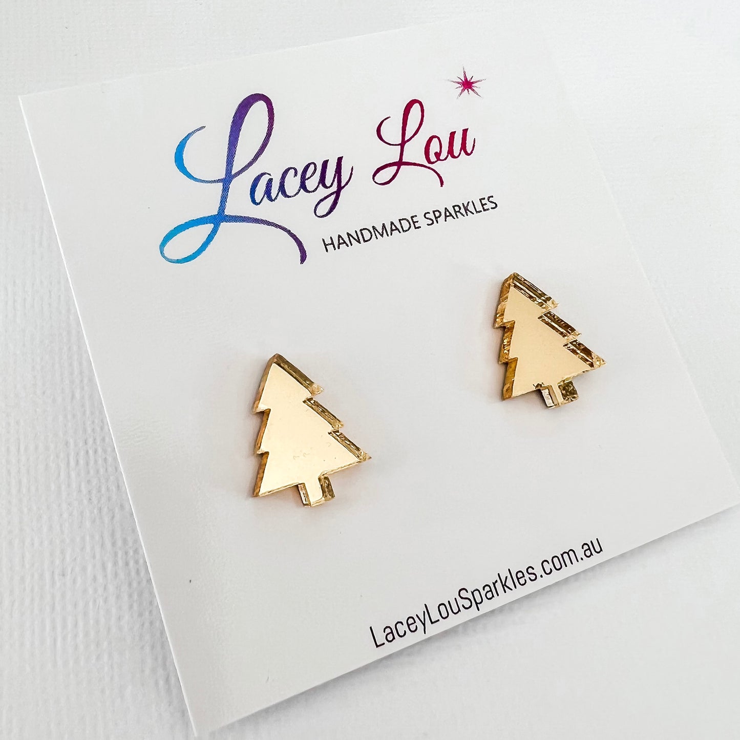 Christmas Tree Stud Earrings - Gold Mirror