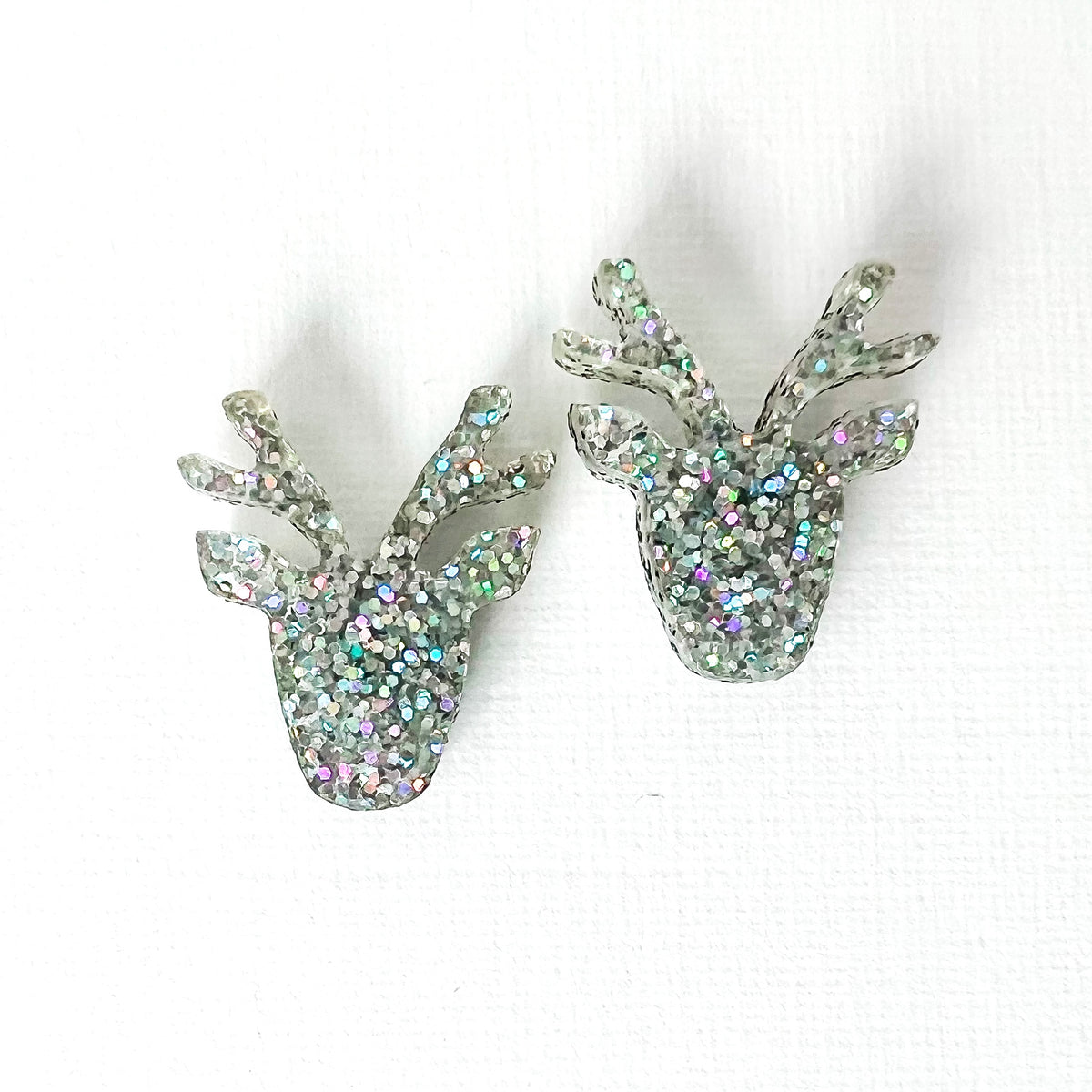 Christmas Reindeer Stud Earrings - Silver glitter