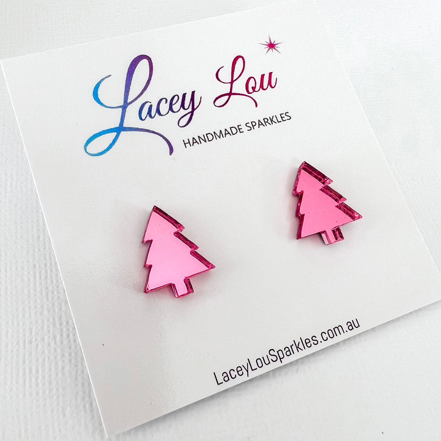 Christmas Tree Stud Earrings - Pink Mirror