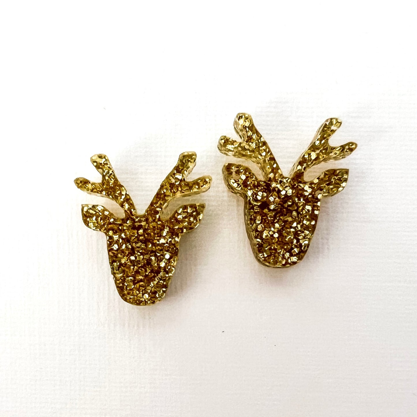 Christmas Reindeer Stud Earrings - Gold Glitter