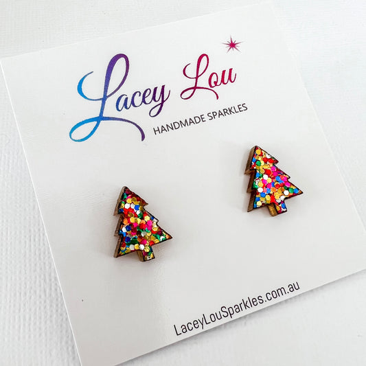 Christmas Tree Stud Earrings - Confetti Glitter