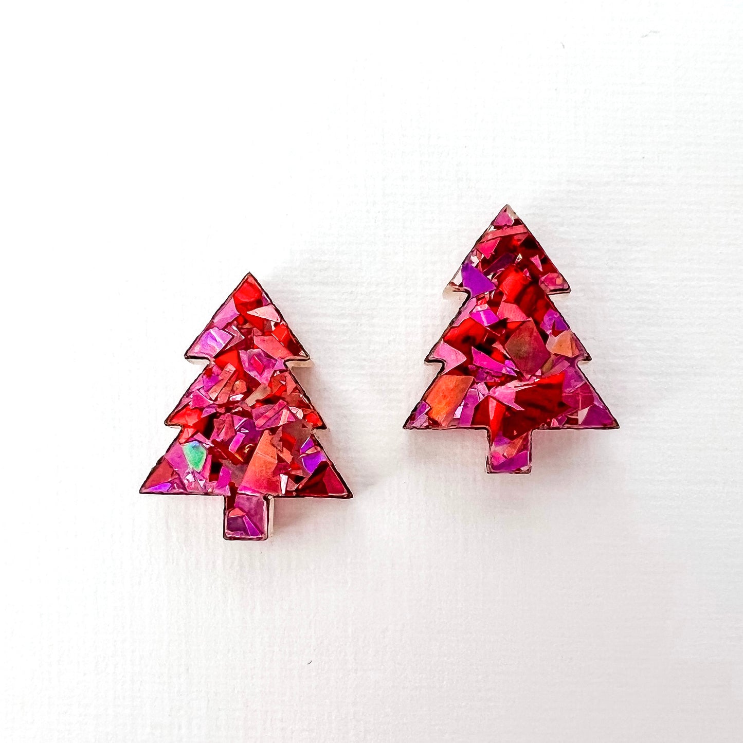 Christmas Tree Stud Earrings - Rose Glitter