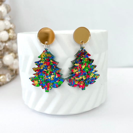 Clip on Christmas Tree Earrings - Party Green