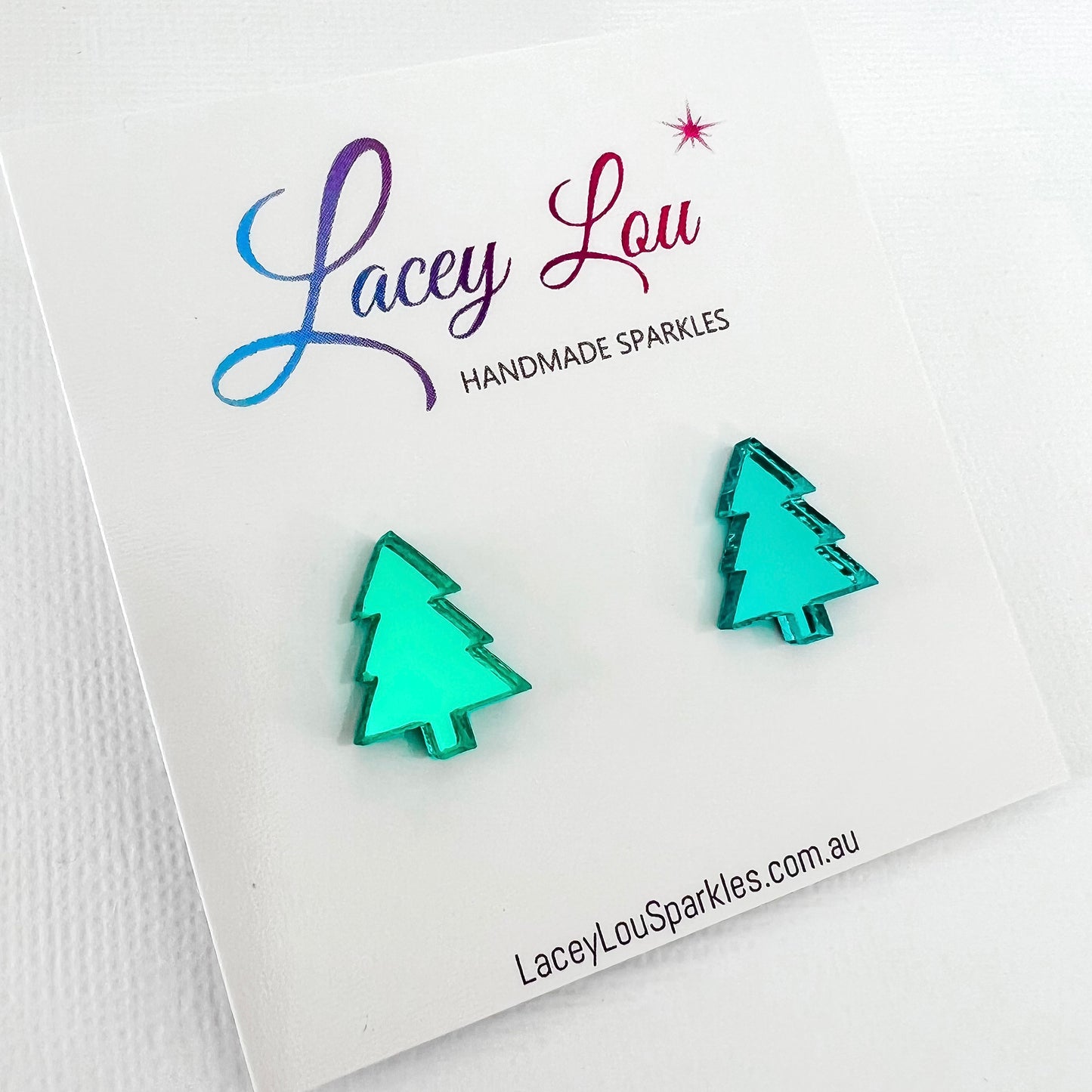 Christmas Tree Stud Earrings - Green Mirror