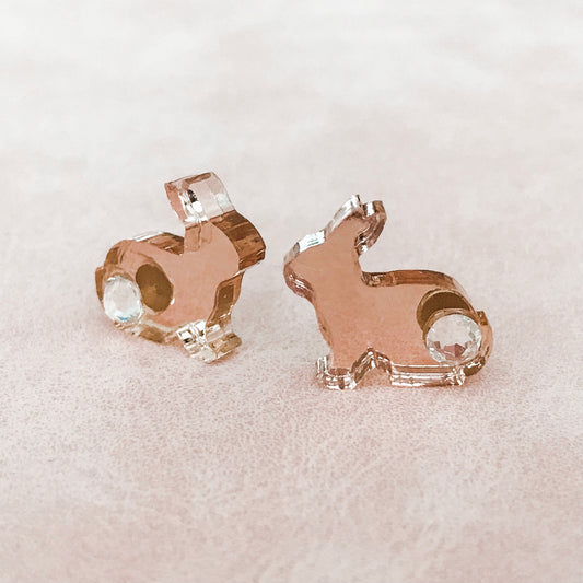SECONDS - Small Easter Earrings - Easter Bunny Stud Earrings Rose Gold Mirror.