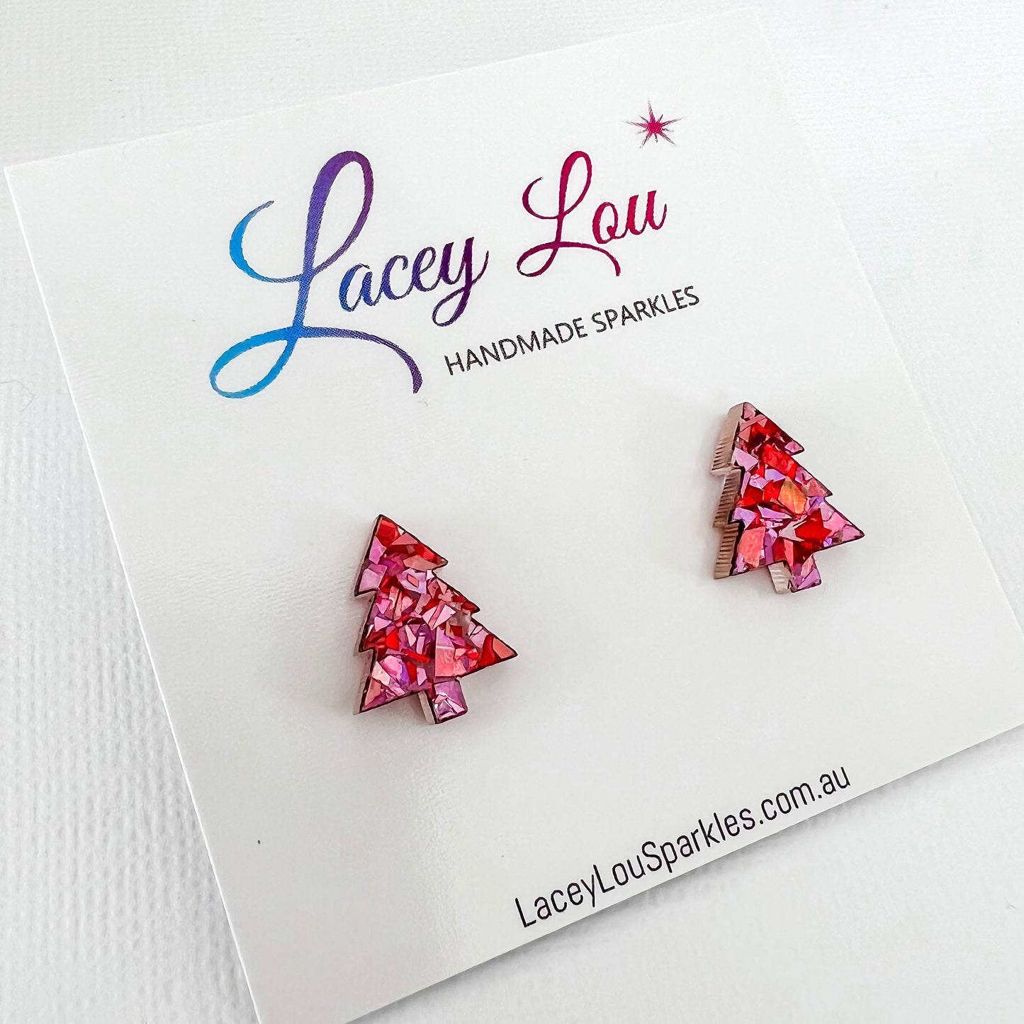 Christmas Tree Stud Earrings - Rose Glitter