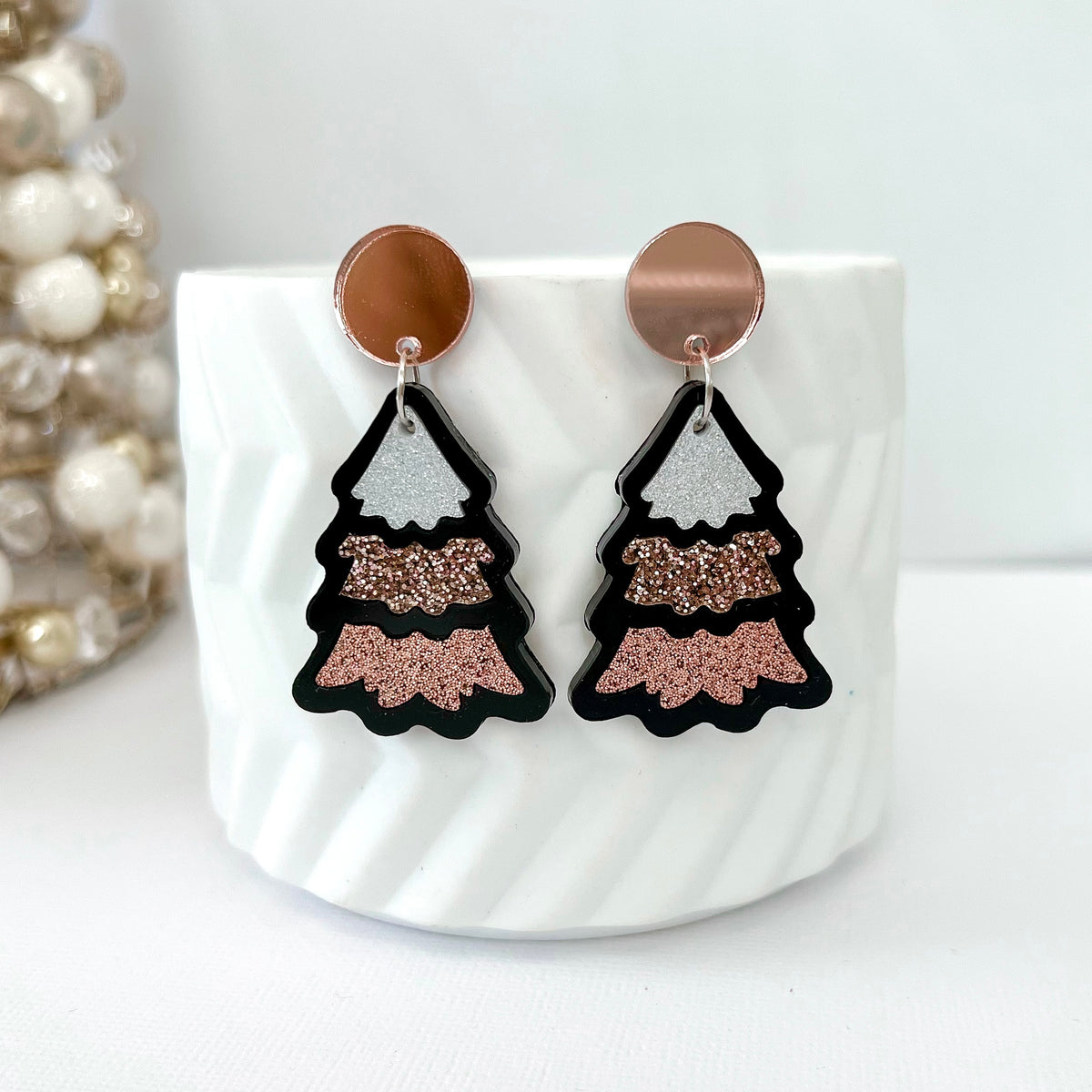 Clip on Ombre Black Christmas Dangle Earrings
