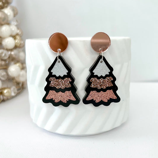 Clip on Ombre Black Christmas Dangle Earrings