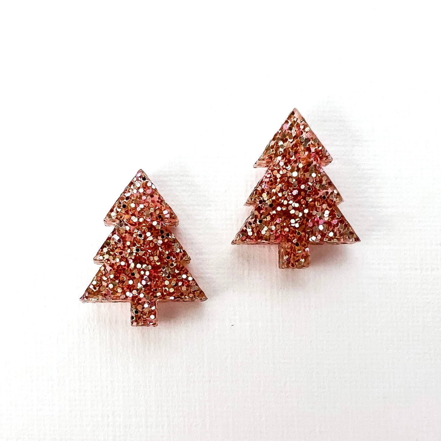 Christmas Tree Stud Earrings - Rose Gold Glitter