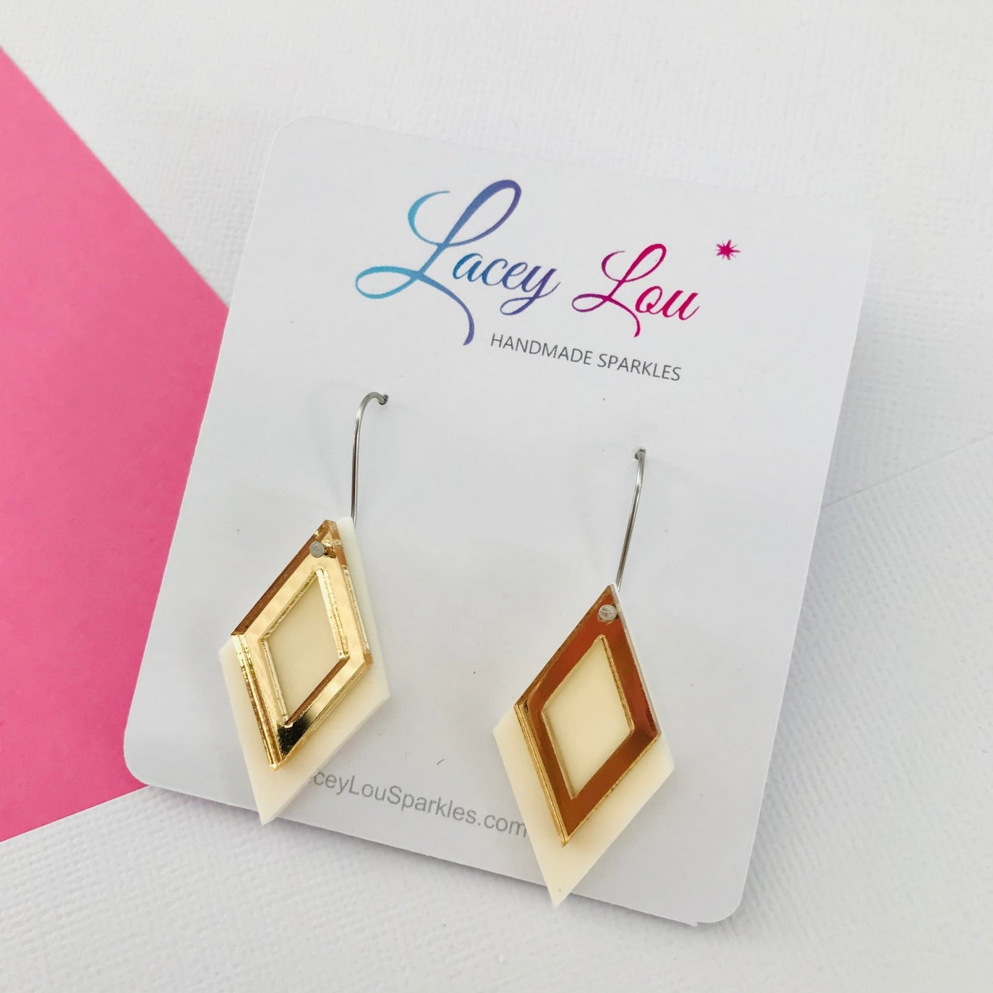 Ivory Diamond Dangle Acrylic Earrings - Lacey Lou Sparkles