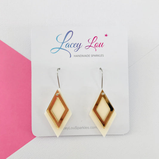 Ivory Diamond Dangle Acrylic Earrings - Lacey Lou Sparkles