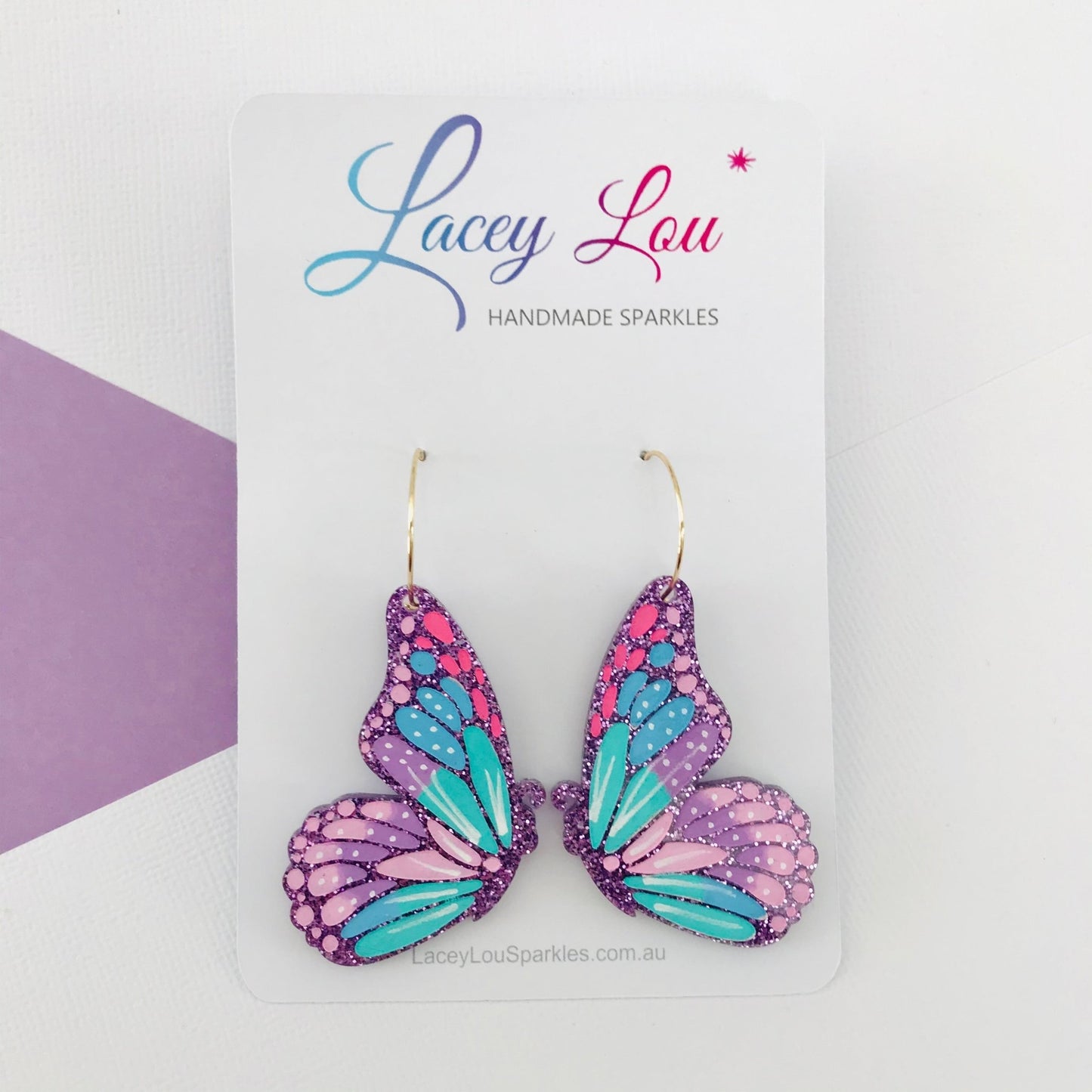 Large Butterfly Hoops - Purple Glitter Painted Acrylic Earrings - Lacey Lou Sparkles