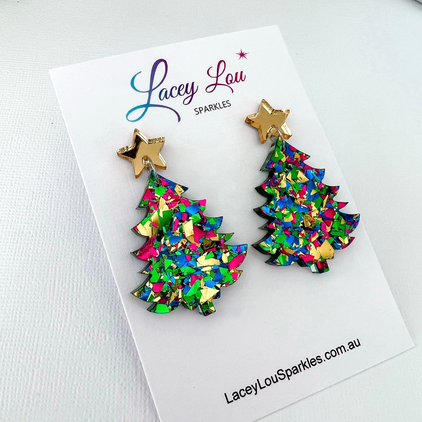*SECONDS* Large Christmas Tree Dangle Earrings - Party Green Glitter