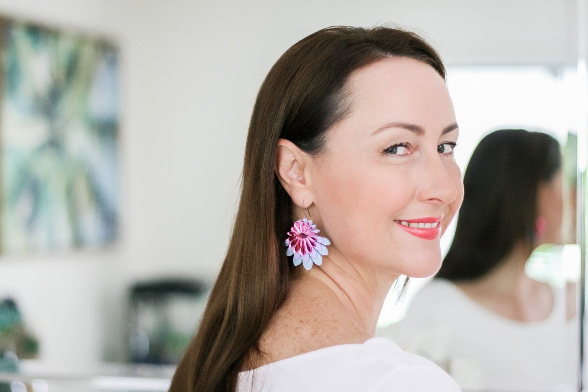 Large Flower Frill Statement Earrings - Pastel Purple and Pink - Lacey Lou Sparkles