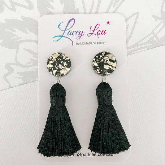 Large Silk Tassel Earring - Black - Lacey Lou Sparkles