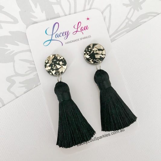 Large Silk Tassel Earring - Black - Lacey Lou Sparkles