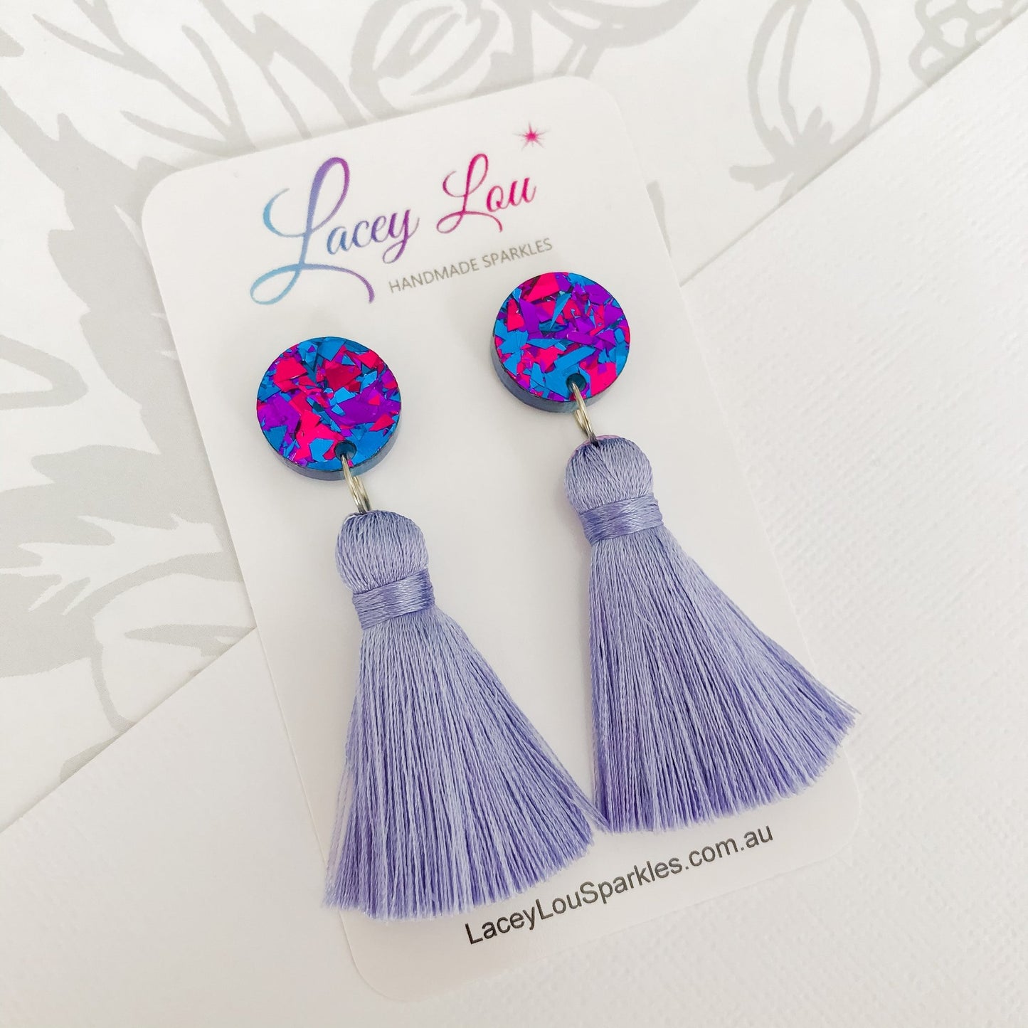 Large Silk Tassel Earring - Dusty Blue Tassel - Lacey Lou Sparkles