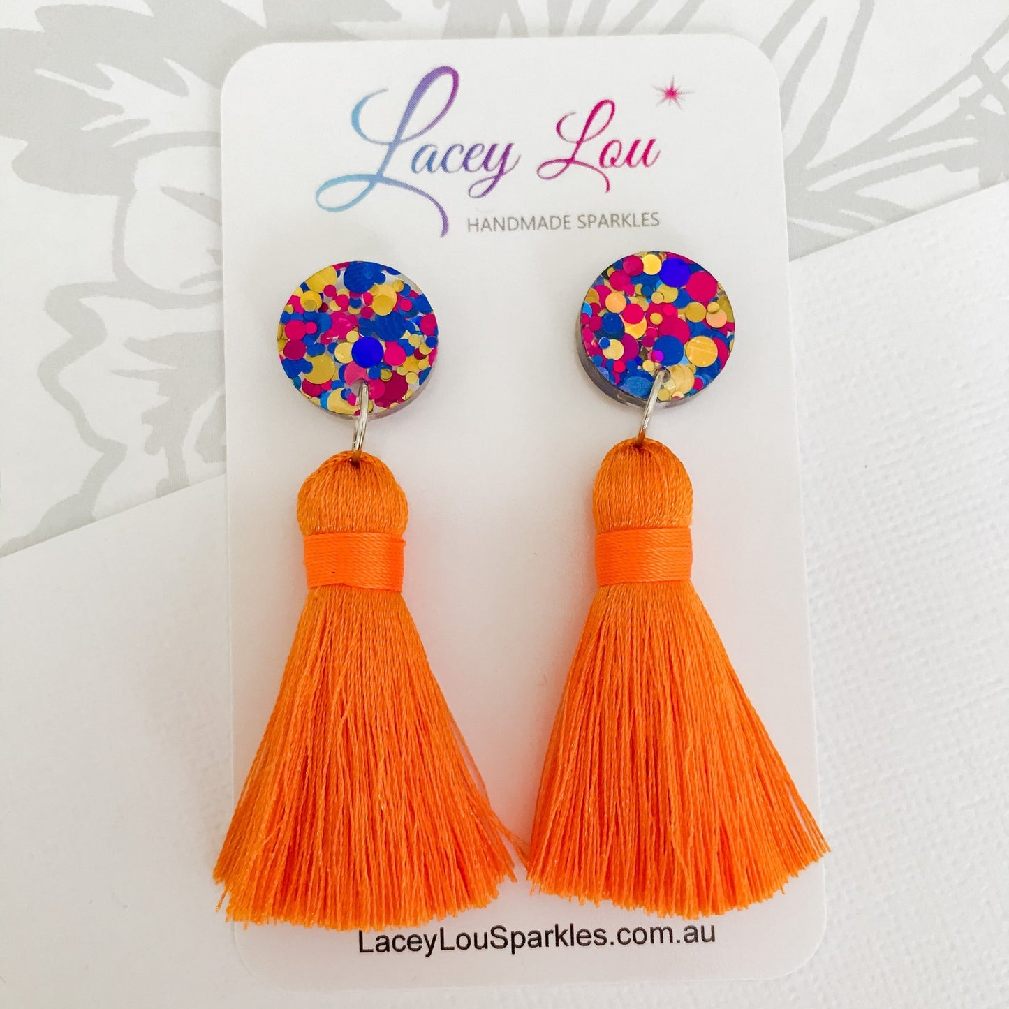 Large Silk Tassel Earring - Flurescent Orange - Lacey Lou Sparkles