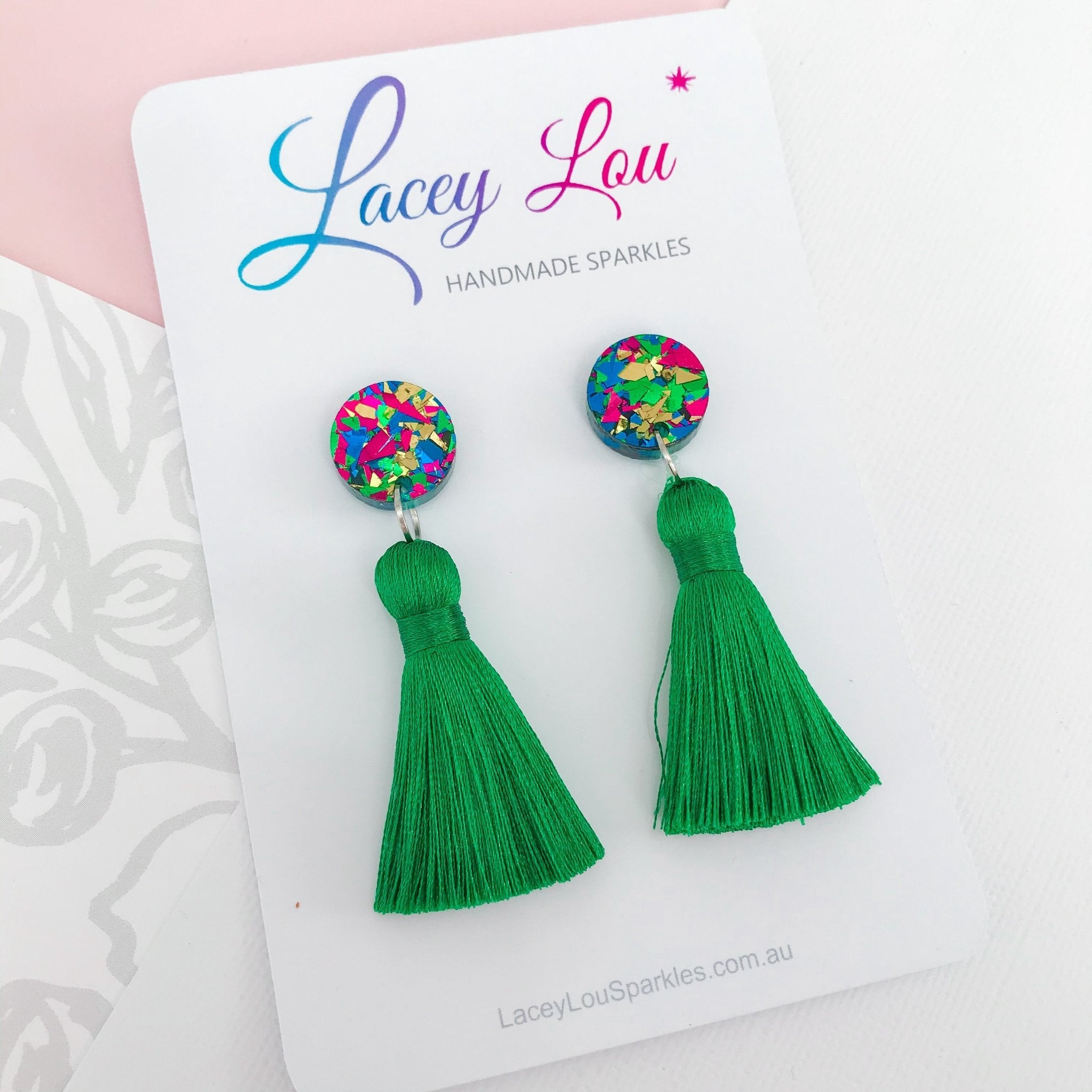 Green shop tassel earrings