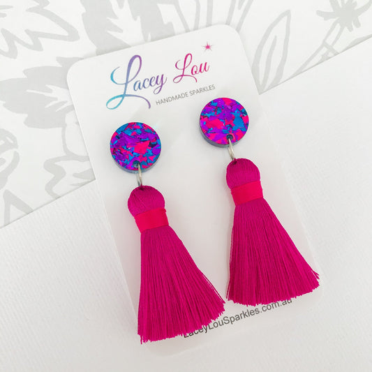 Large Silk Tassel Earring - Magenta - Lacey Lou Sparkles