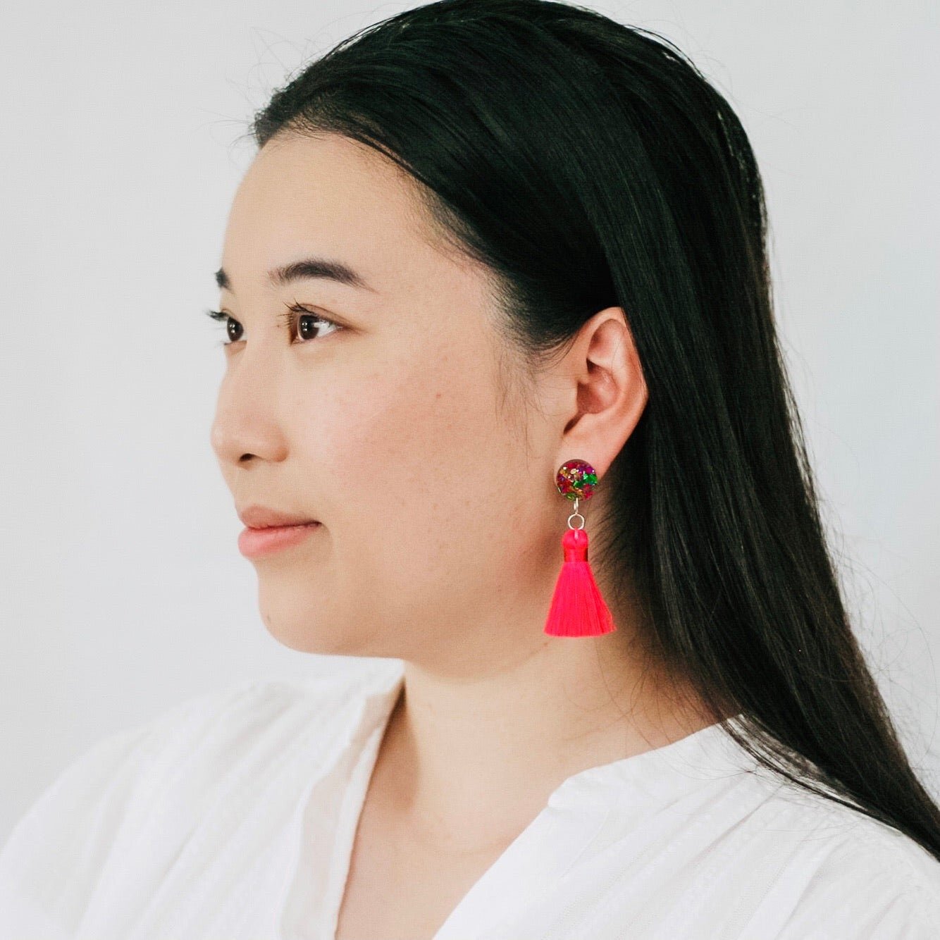 Large Silk Tassel Earring - Magenta - Lacey Lou Sparkles