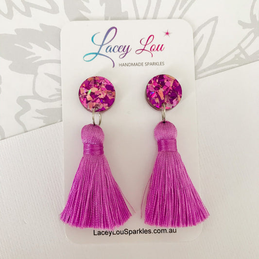 Large Silk Tassel Earring - Mauve - Lacey Lou Sparkles