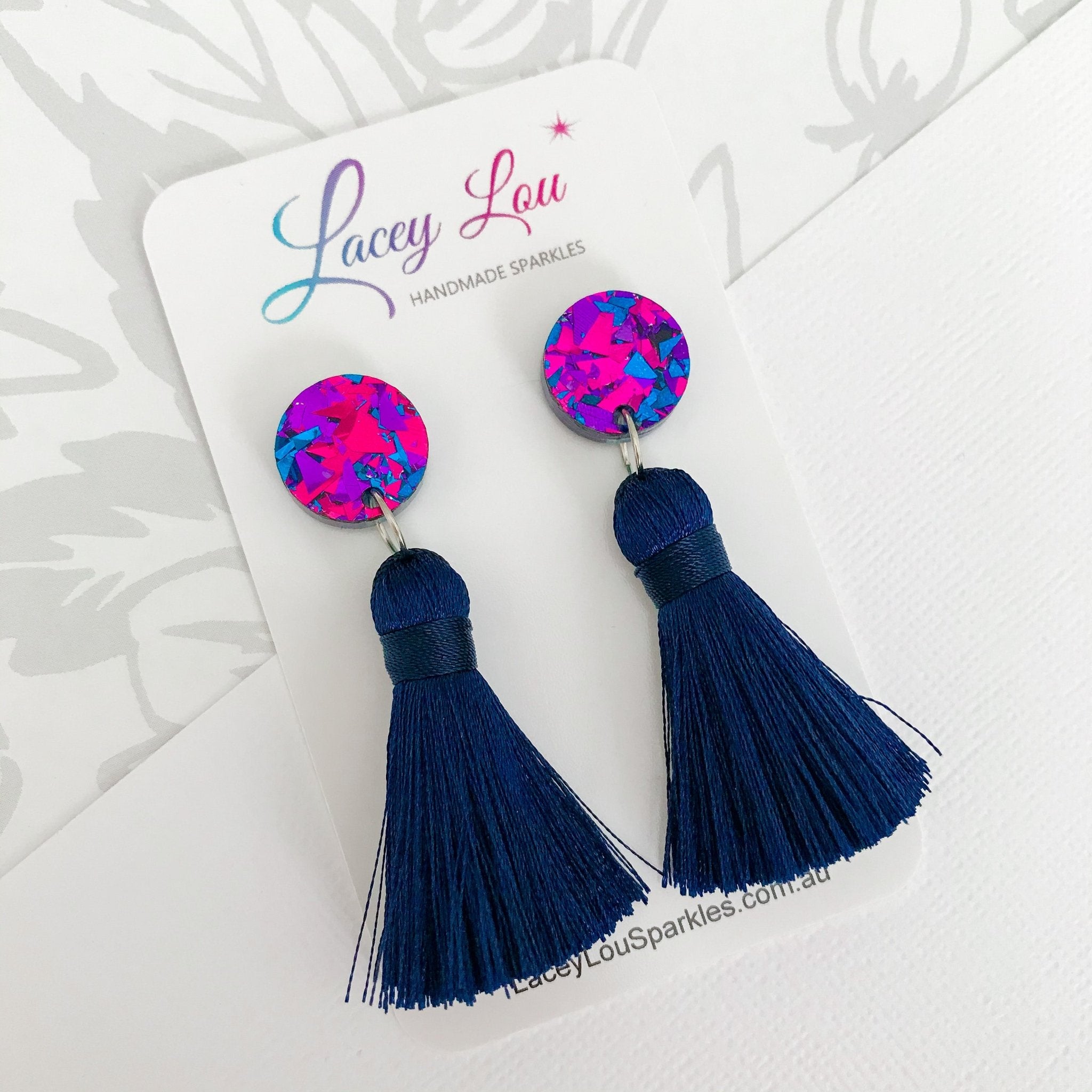 Navy tassel store earrings