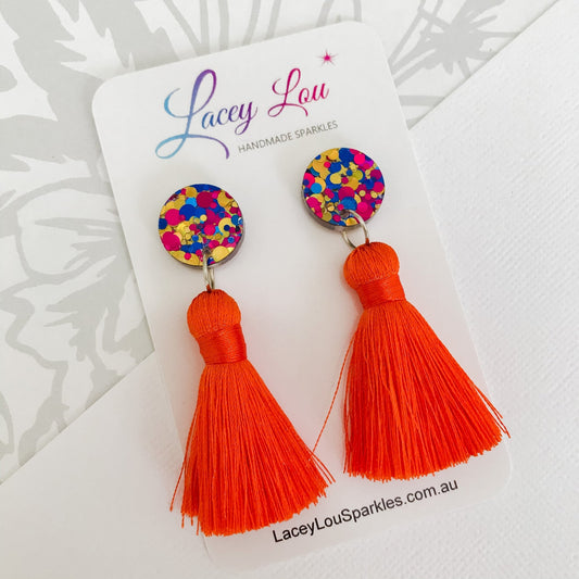 Large Silk Tassel Earring - Orange - Lacey Lou Sparkles