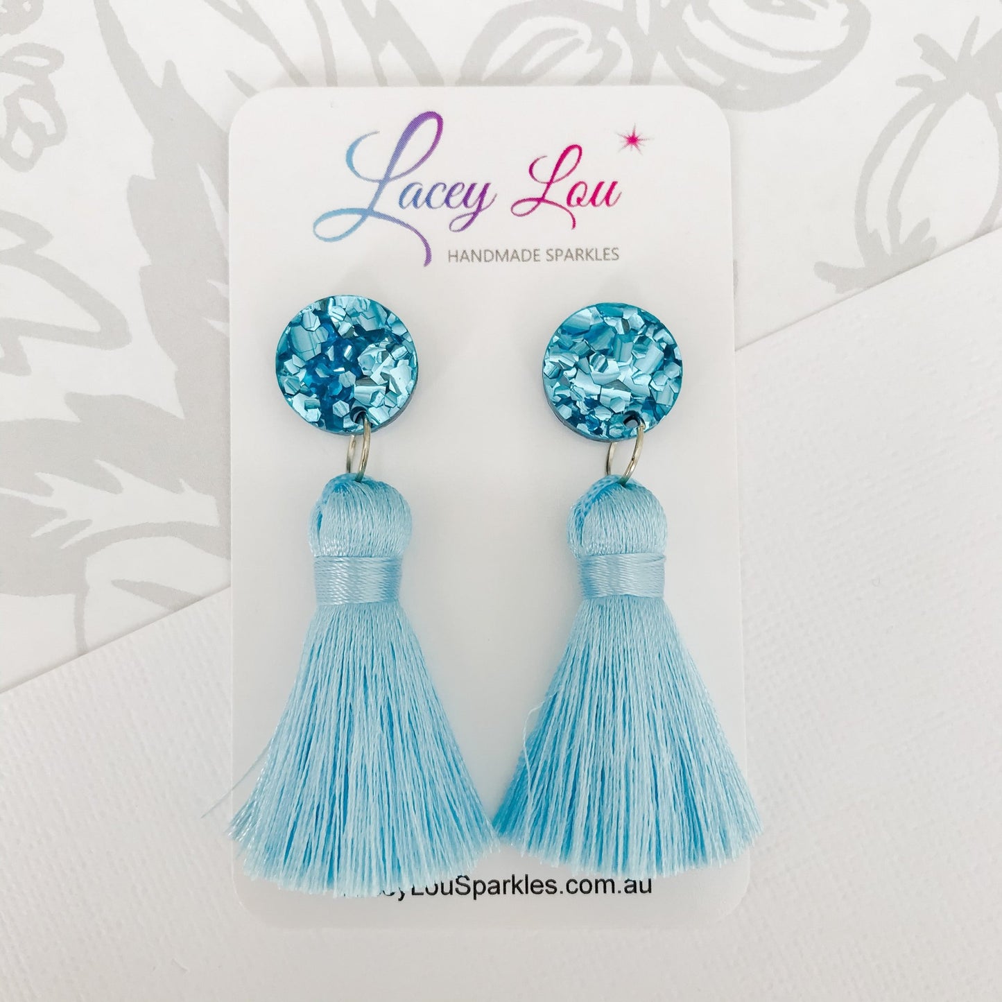 Large Silk Tassel Earring - Pale Blue - Lacey Lou Sparkles
