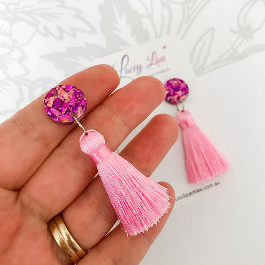 Large Silk Tassel Earrings - Pale Pink - Lacey Lou Sparkles