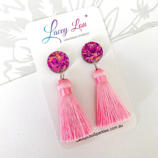 Large Silk Tassel Earrings - Pale Pink - Lacey Lou Sparkles