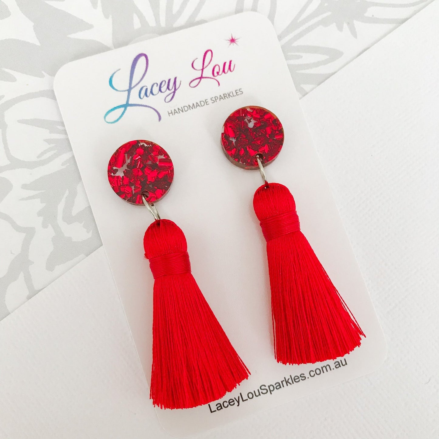Large Tassel Earrings - Large Red - Lacey Lou Sparkles