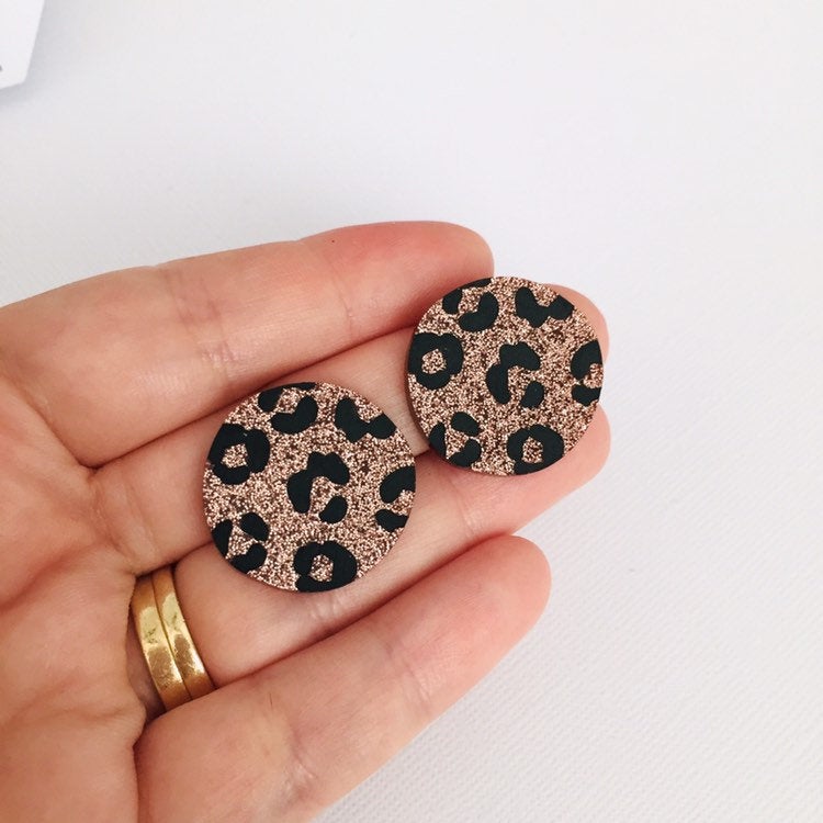 Leopard Print Studs - Copper Glitter Leopard Print Acrylic Earrings – Lacey  Lou Sparkles