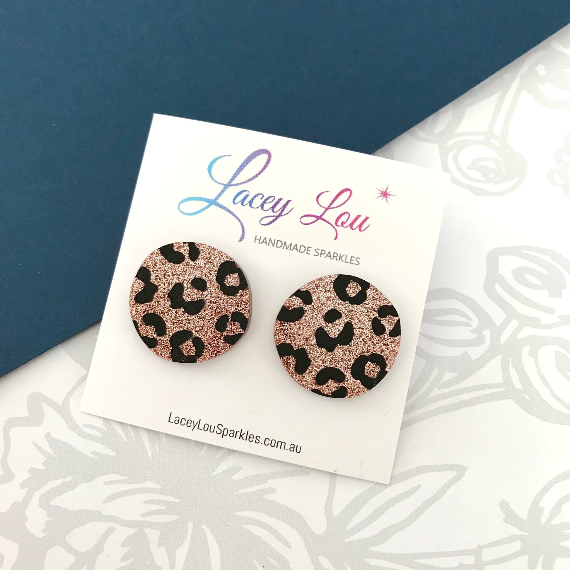 Leopard Print Studs - Copper Glitter Leopard Print Earrings - Lacey Lou Sparkles