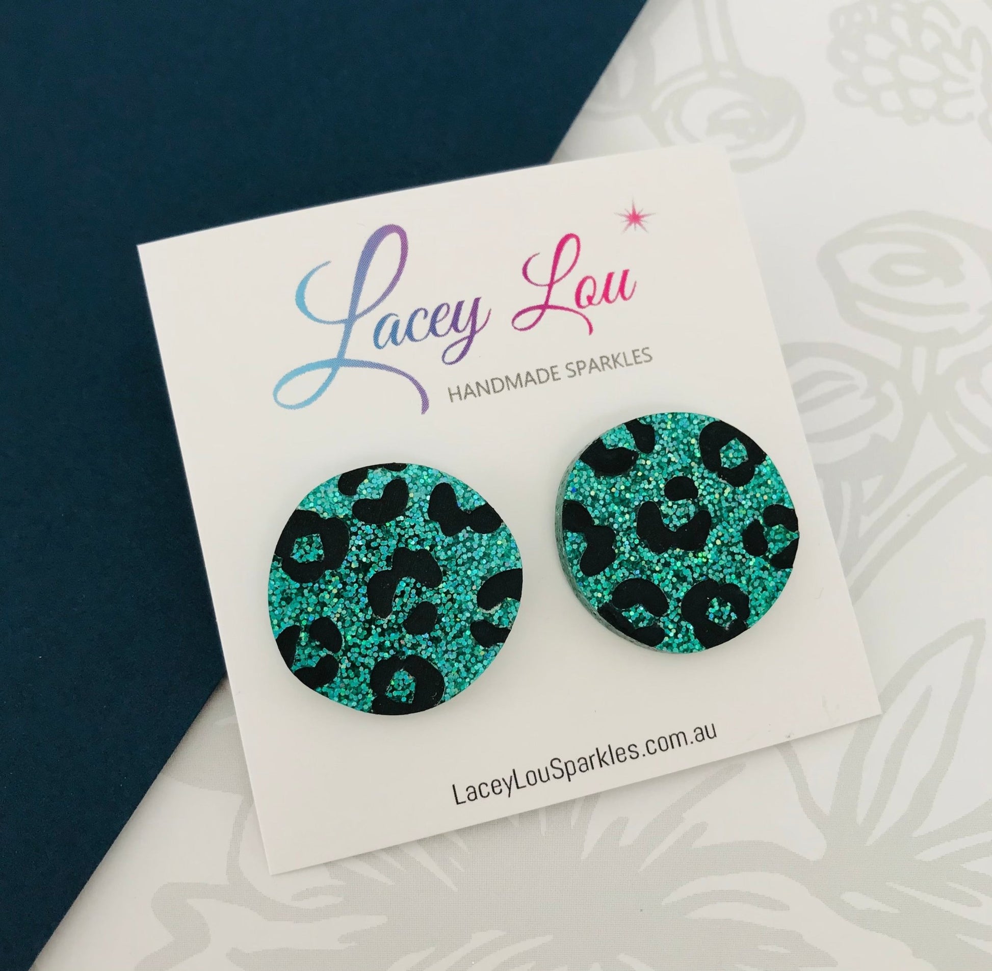 Leopard Print Studs - Emerald Green Glitter - Lacey Lou Sparkles