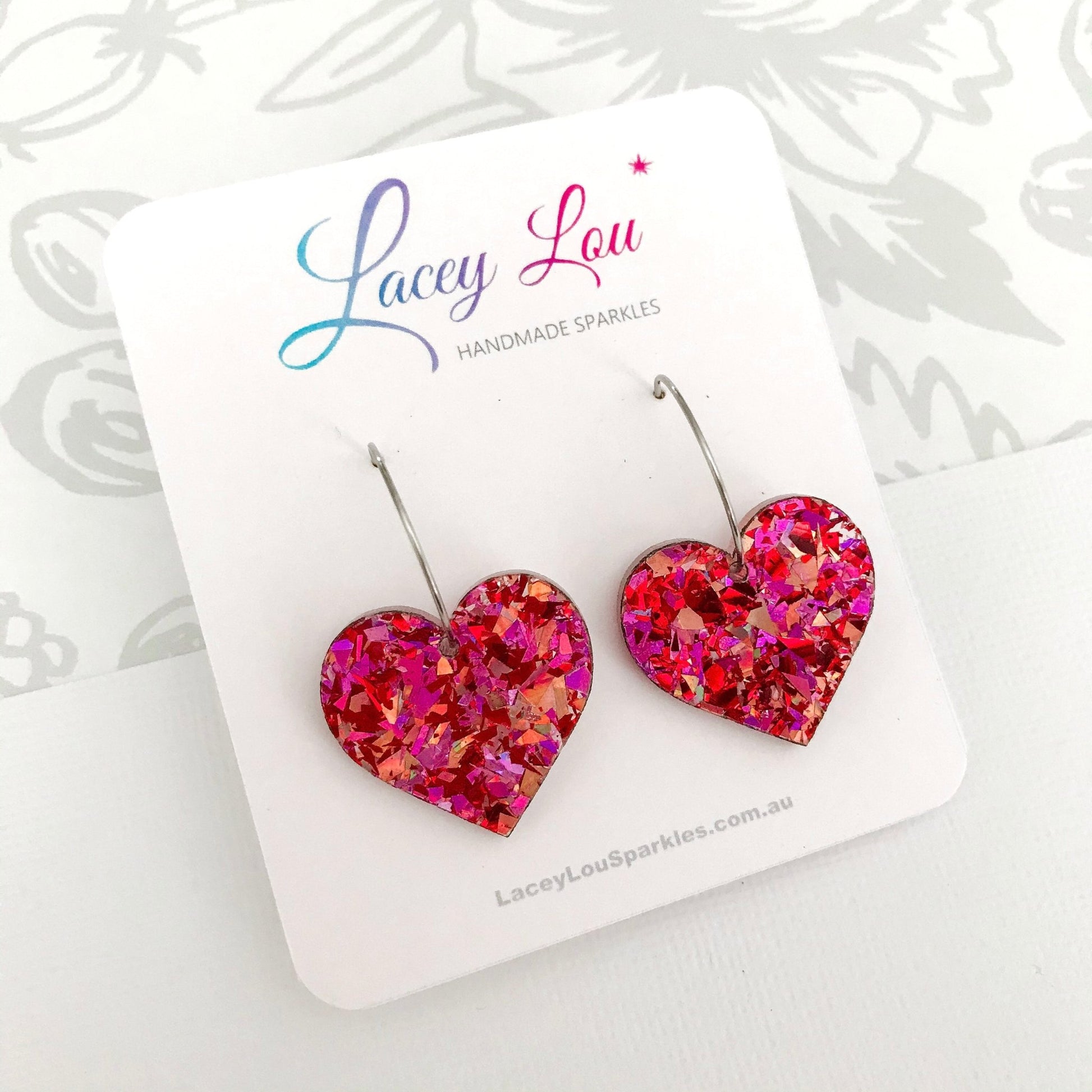 Love Heart Hoop Earrings - Rose Glitter - Lacey Lou Sparkles