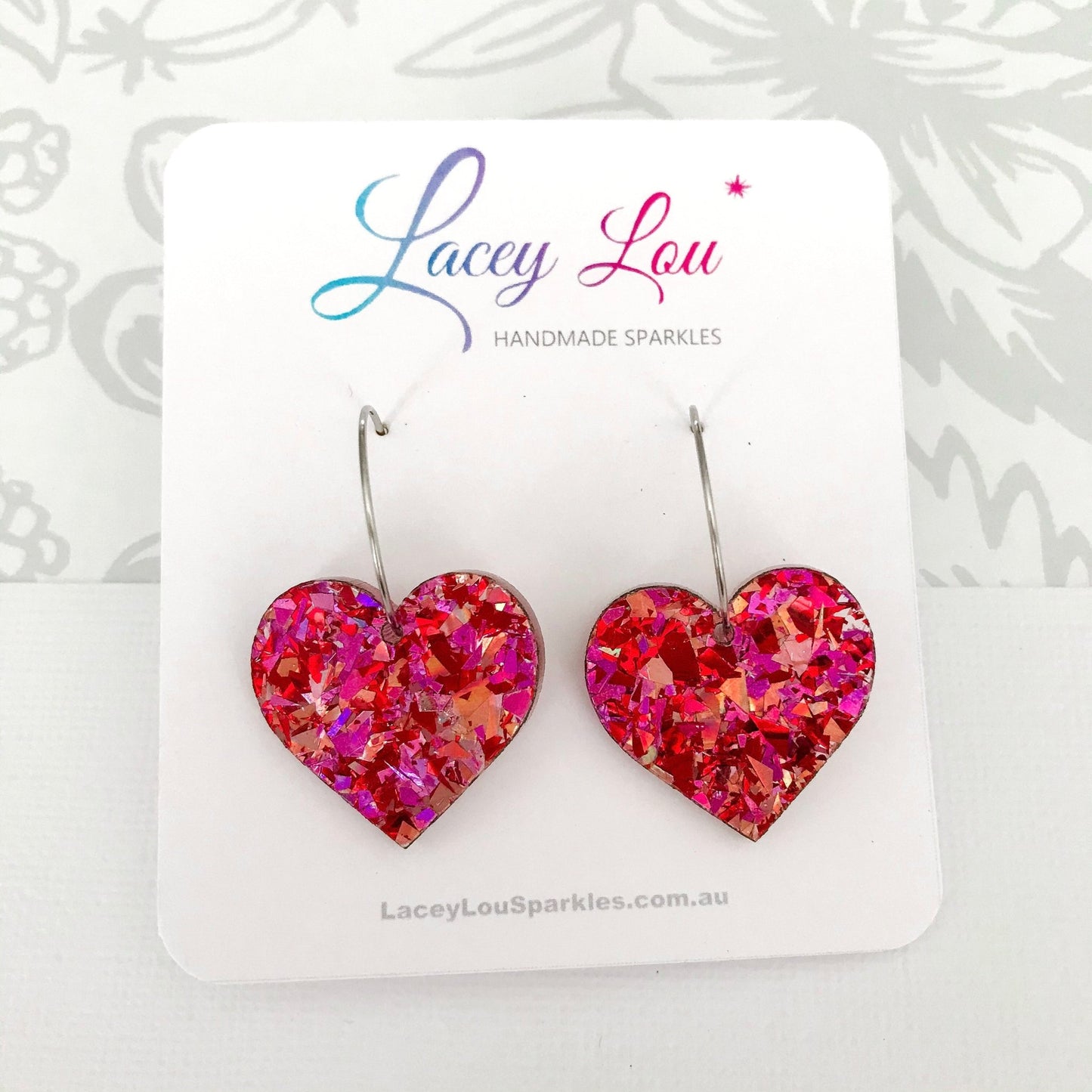 Love Heart Hoop Earrings - Rose Glitter - Lacey Lou Sparkles