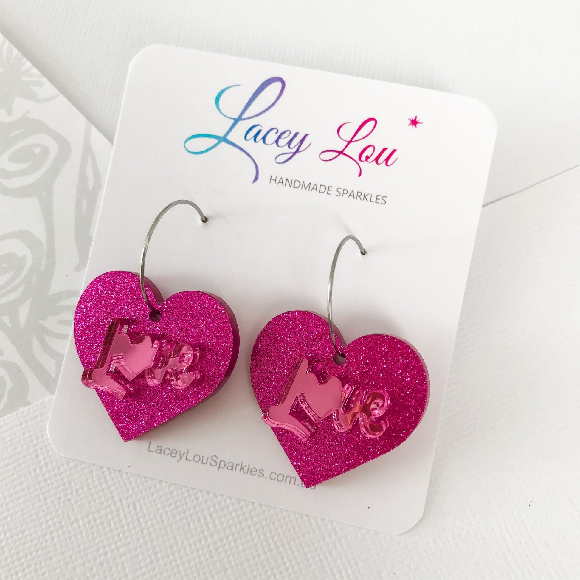 Love Heart Hoops - Fuchsia Glitter - Lacey Lou Sparkles