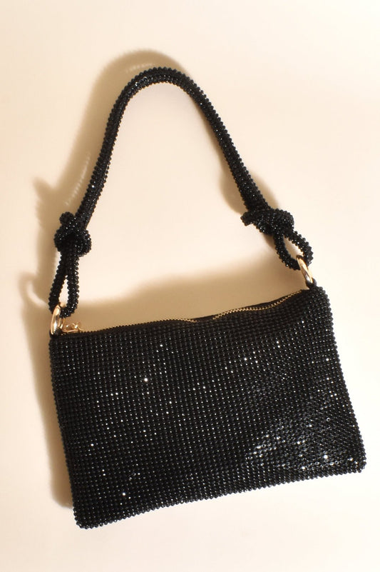 Luxe Black Jewelled Shoulder Bag - Lacey Lou Sparkles
