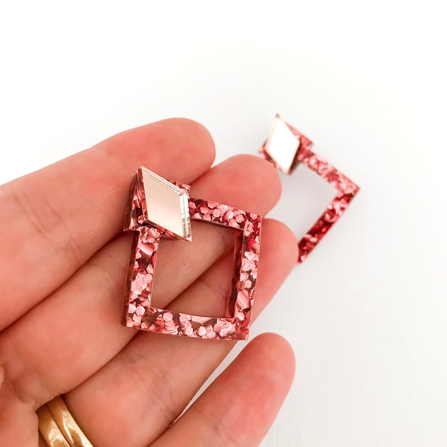 Luxe Geometric Stud - Rose Gold Glitter - Lacey Lou Sparkles
