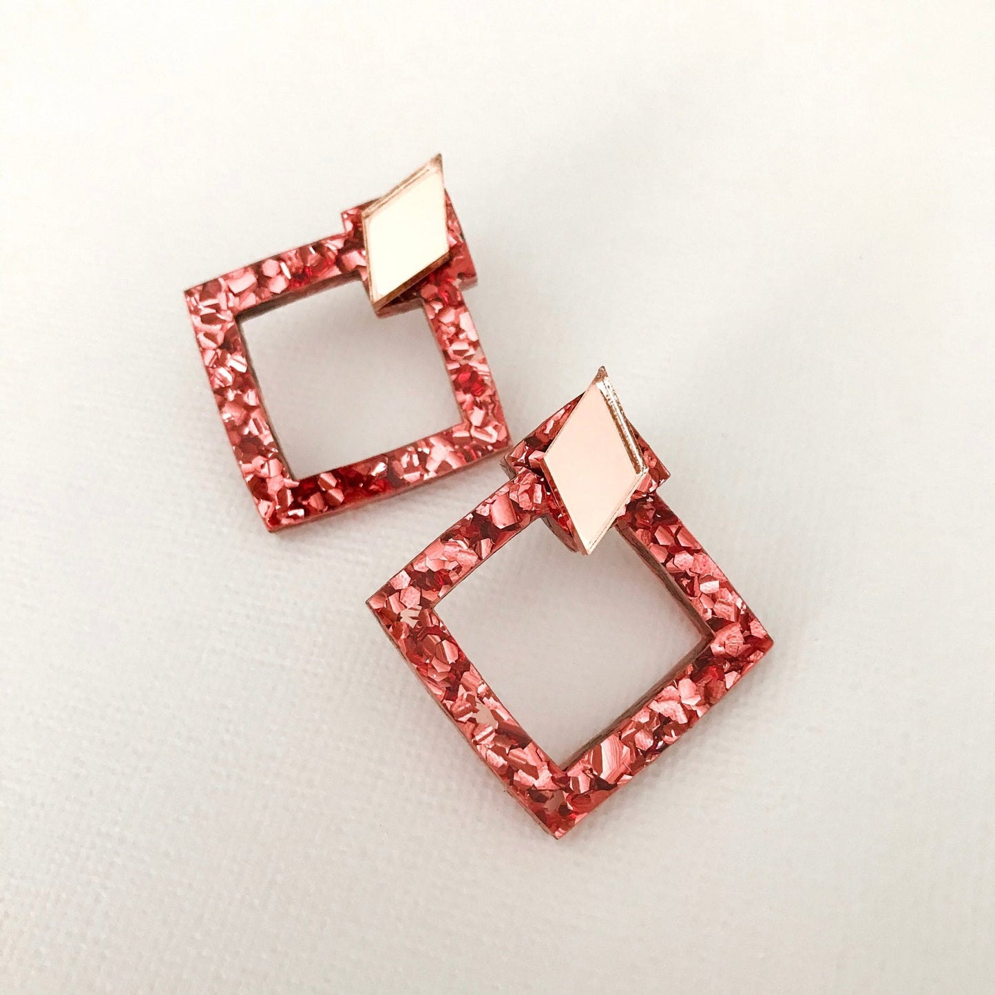 Luxe Geometric Stud - Rose Gold Glitter - Lacey Lou Sparkles