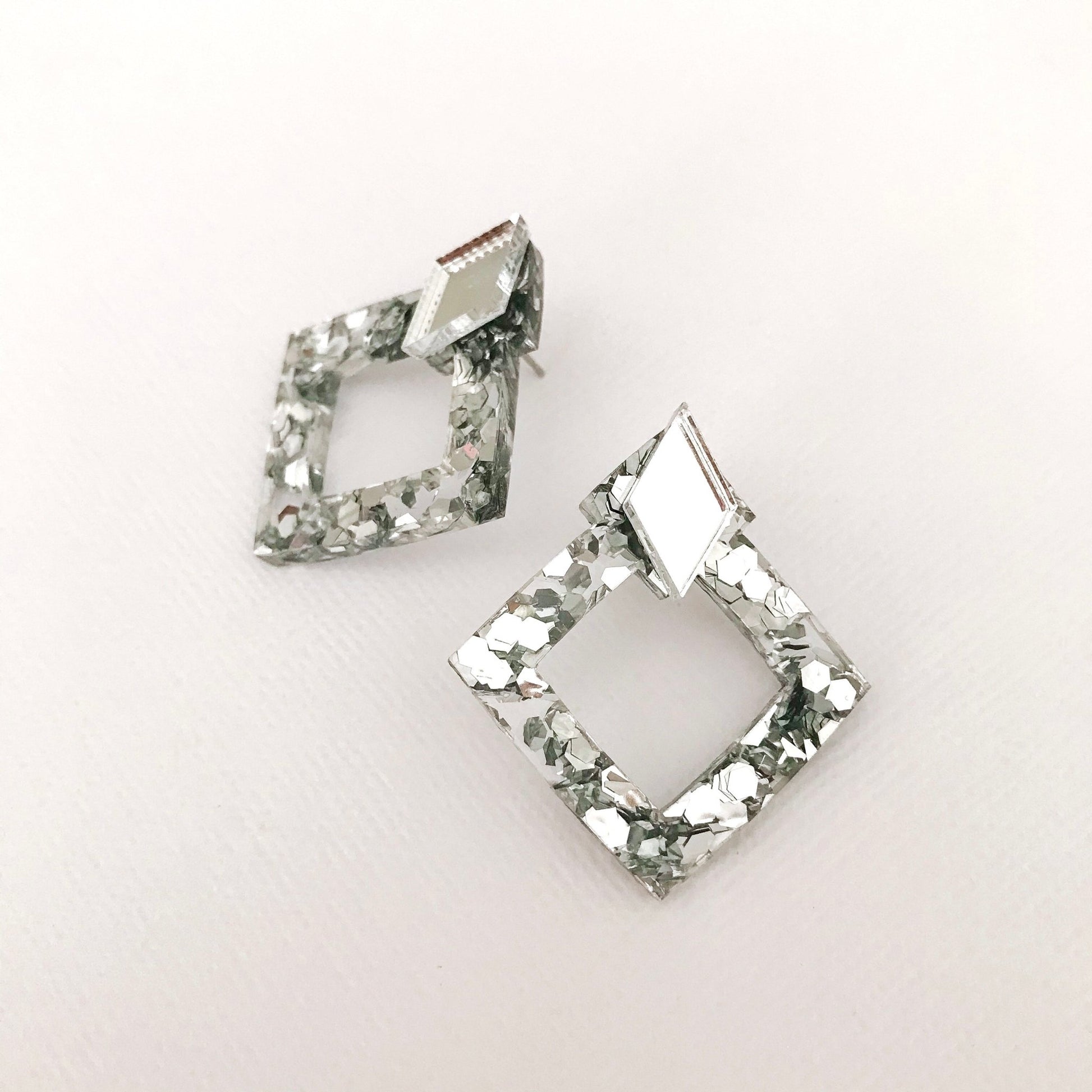 Luxe Geometric Stud - Silver Glitter - Lacey Lou Sparkles