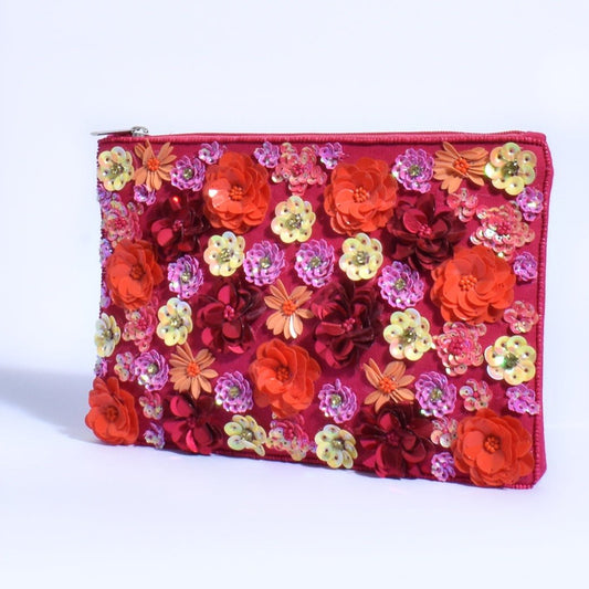 Luxe Red Sequin Beaded Flower Clutch Bag - Lacey Lou Sparkles