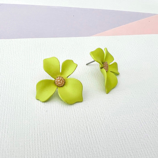 Maisie Chartreuse Flower Stud Earrings - Lacey Lou Sparkles
