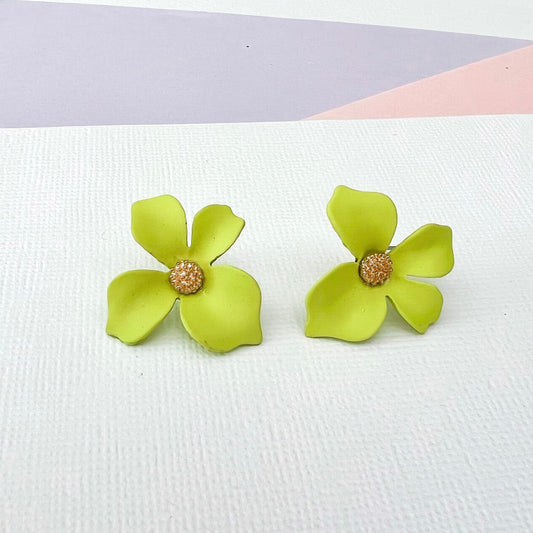 Maisie Chartreuse Flower Stud Earrings - Lacey Lou Sparkles