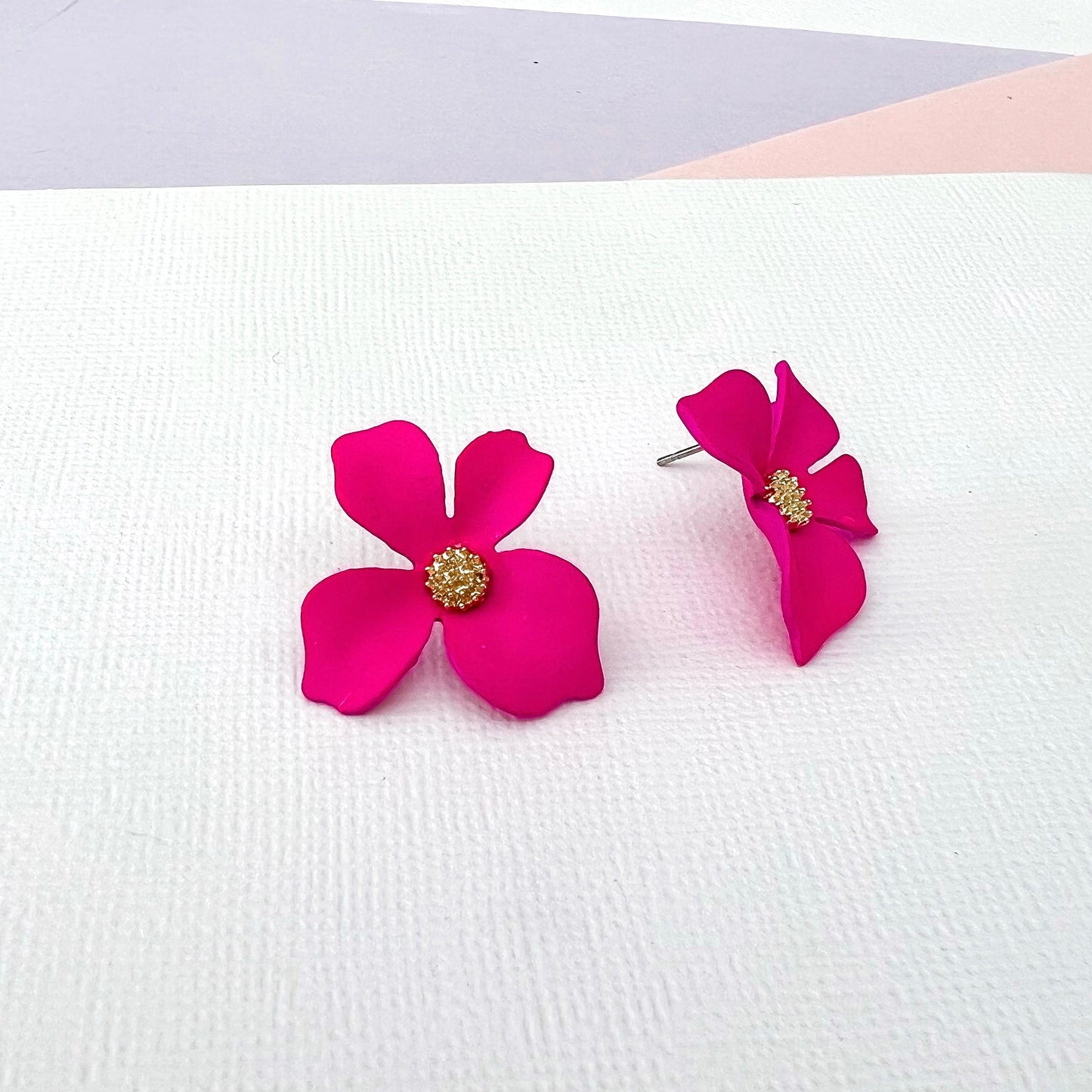 Maisie Hot Pink Flower Stud Earrings - Lacey Lou Sparkles