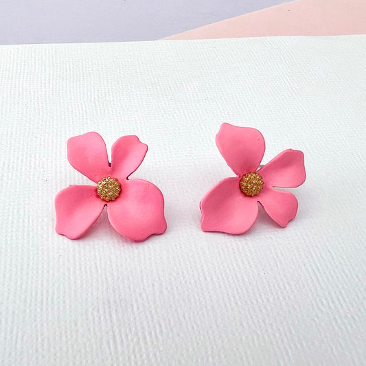 Maisie Pink Flower Stud Earrings - Lacey Lou Sparkles