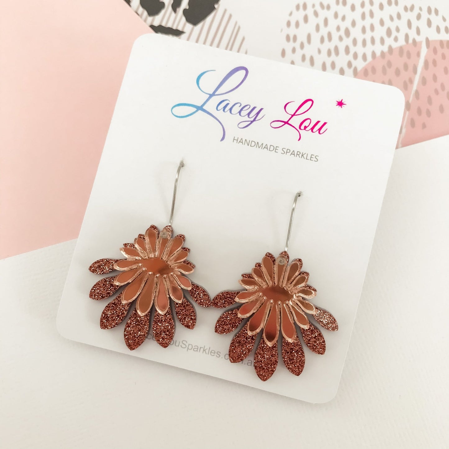 Medium Flower Frill Statement Dangle - Bronze and Rose Gold - Lacey Lou Sparkles