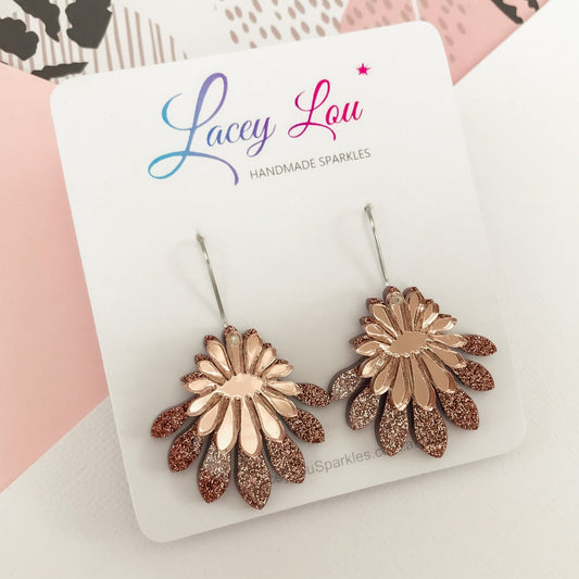 Medium Flower Frill Statement Dangle - Bronze and Rose Gold - Lacey Lou Sparkles