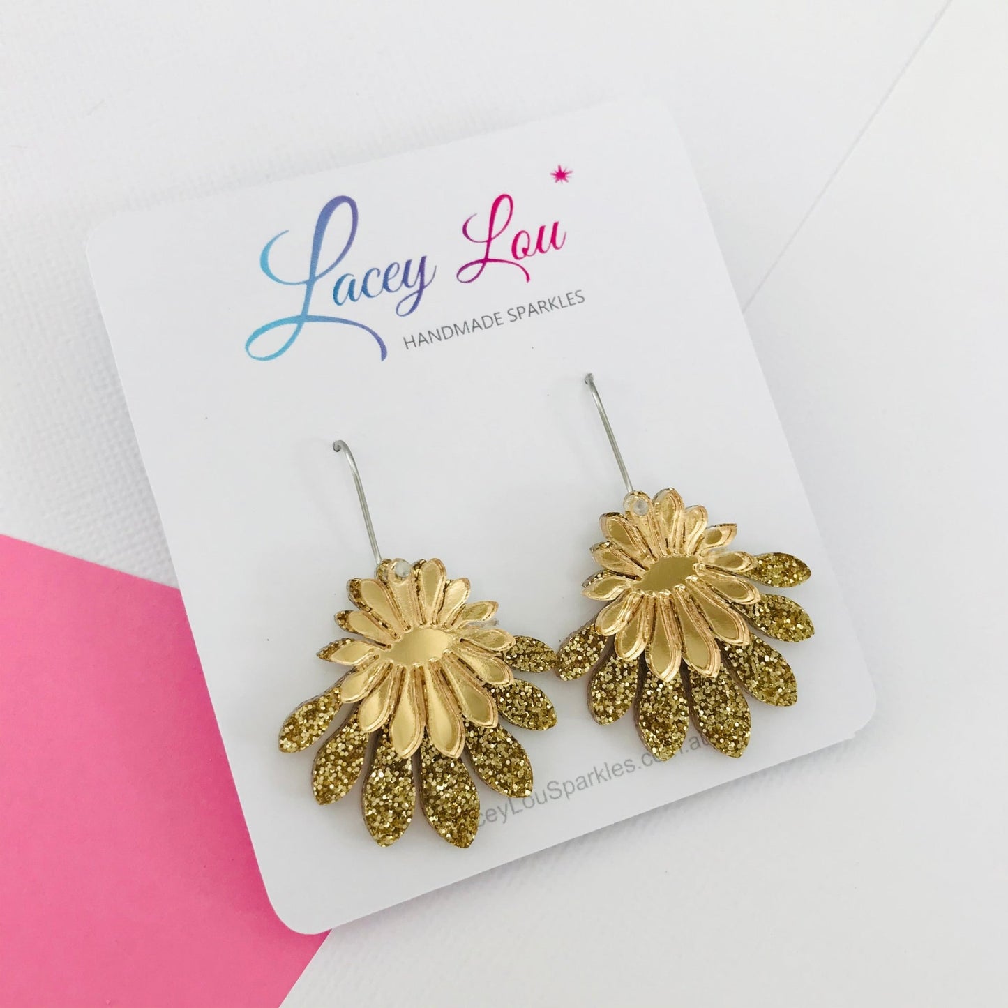 Medium Flower Frill Statement Dangle - Gold - Lacey Lou Sparkles